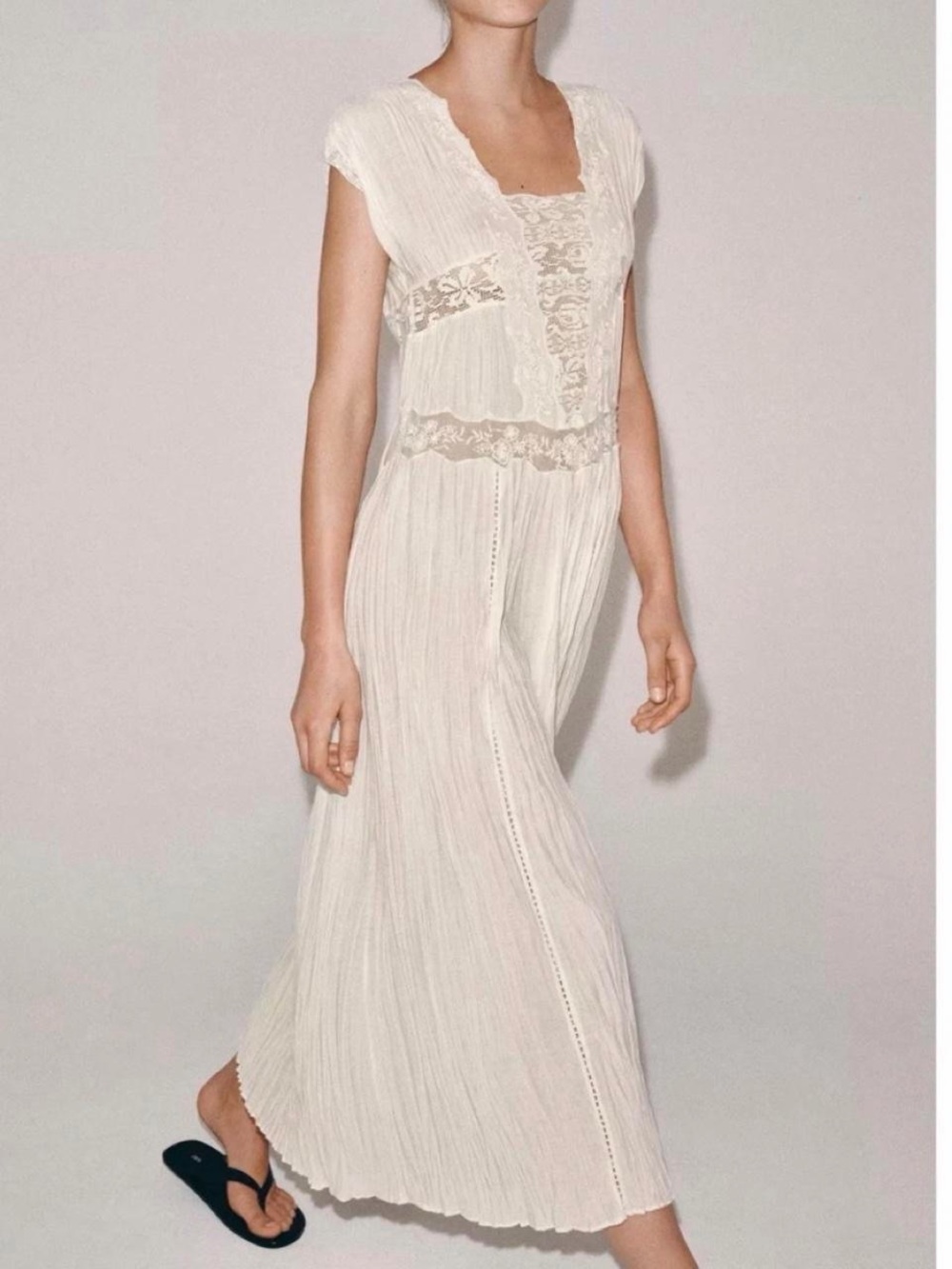 Zara Cream Lace-Trim Maxi Jumpsuit